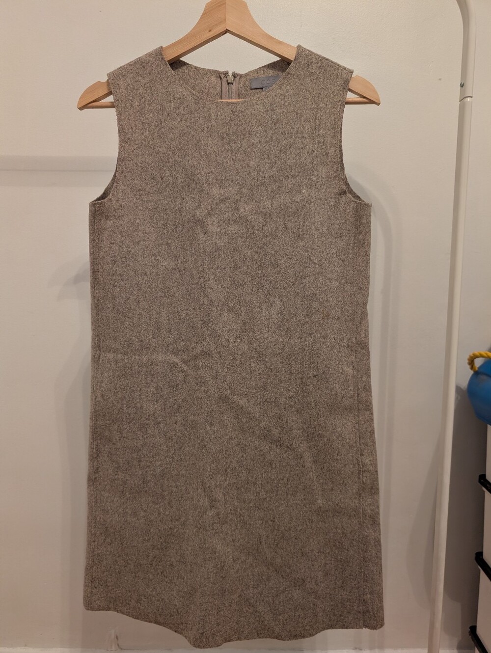 COS Wool Blend Sleeveless Shift Dress Taupe Oatmeal Size 2 Minimalist